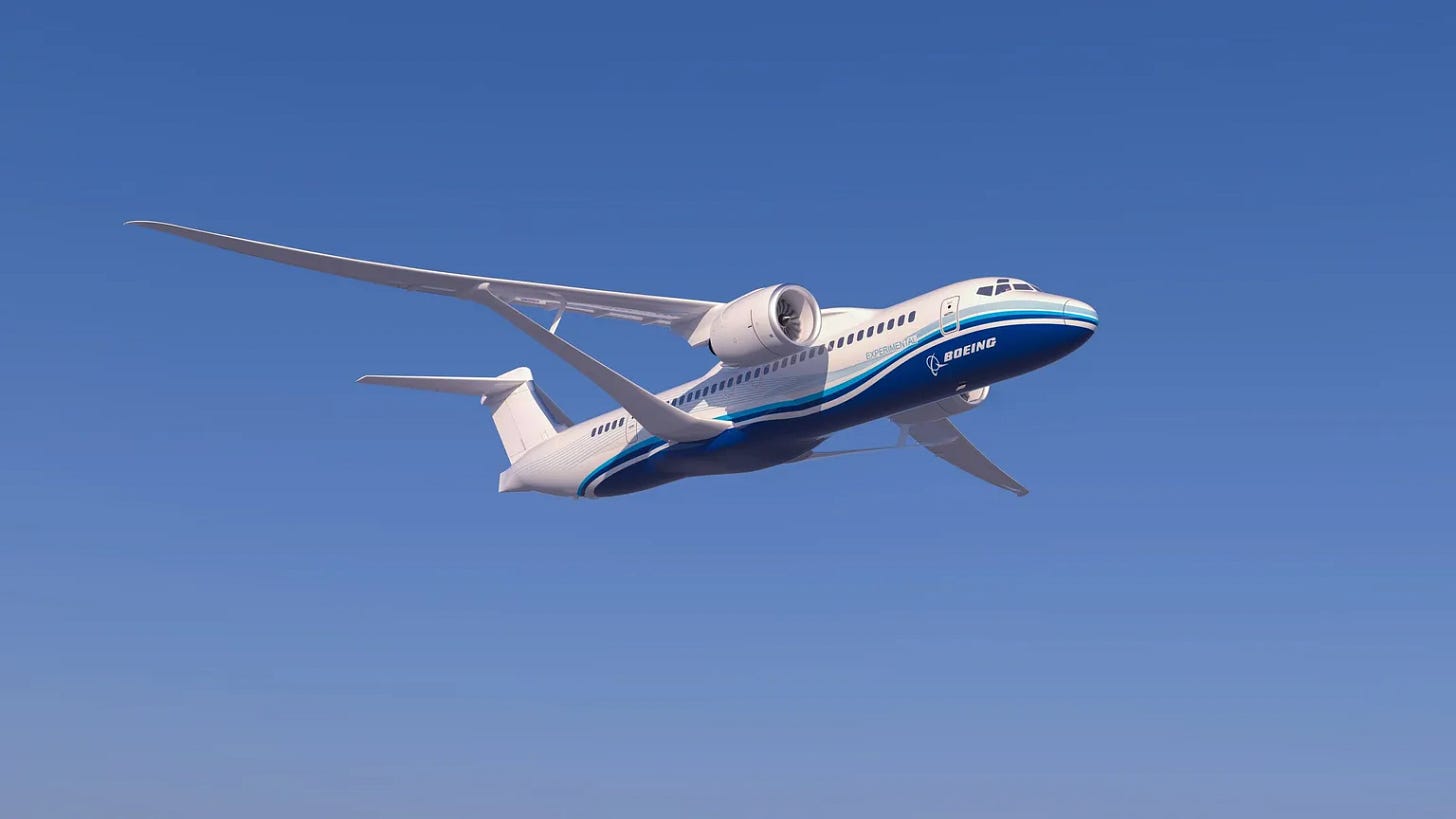 A Boeing plane in the sky, old school.
