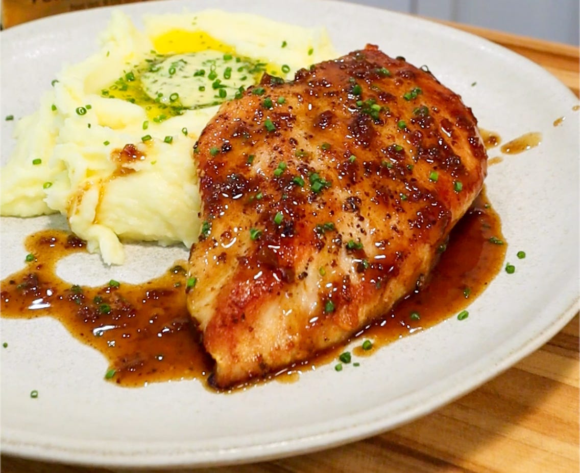 this Herby Pan-Seared Chicken with Mashed Potatoes & Compound Butter is the best restaurant-quality date night meal to make for dinner