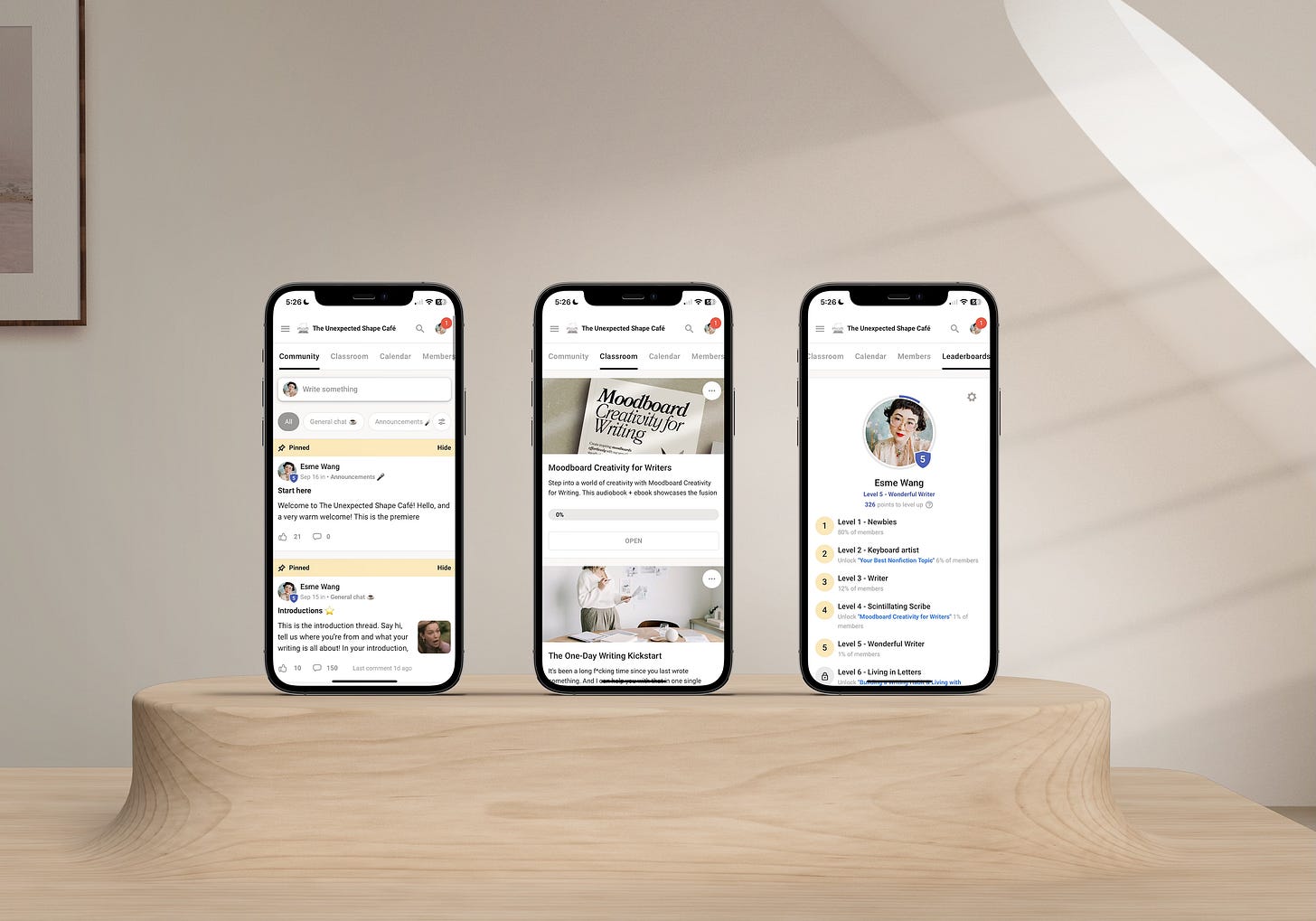 three iphone mockups of the unexpected shape writing academy