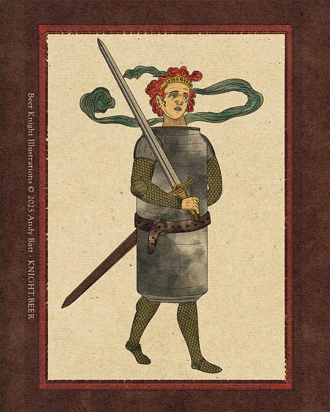 Hand drawn illustrations for The Dark Knight of the Soul, riding Richmond the Goth Horse, wielding the Stoutbringer, Drinker of Souls