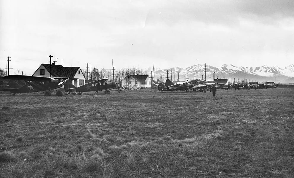 Aircraft on what would become Delaney Park in Anchorage, Alaska.