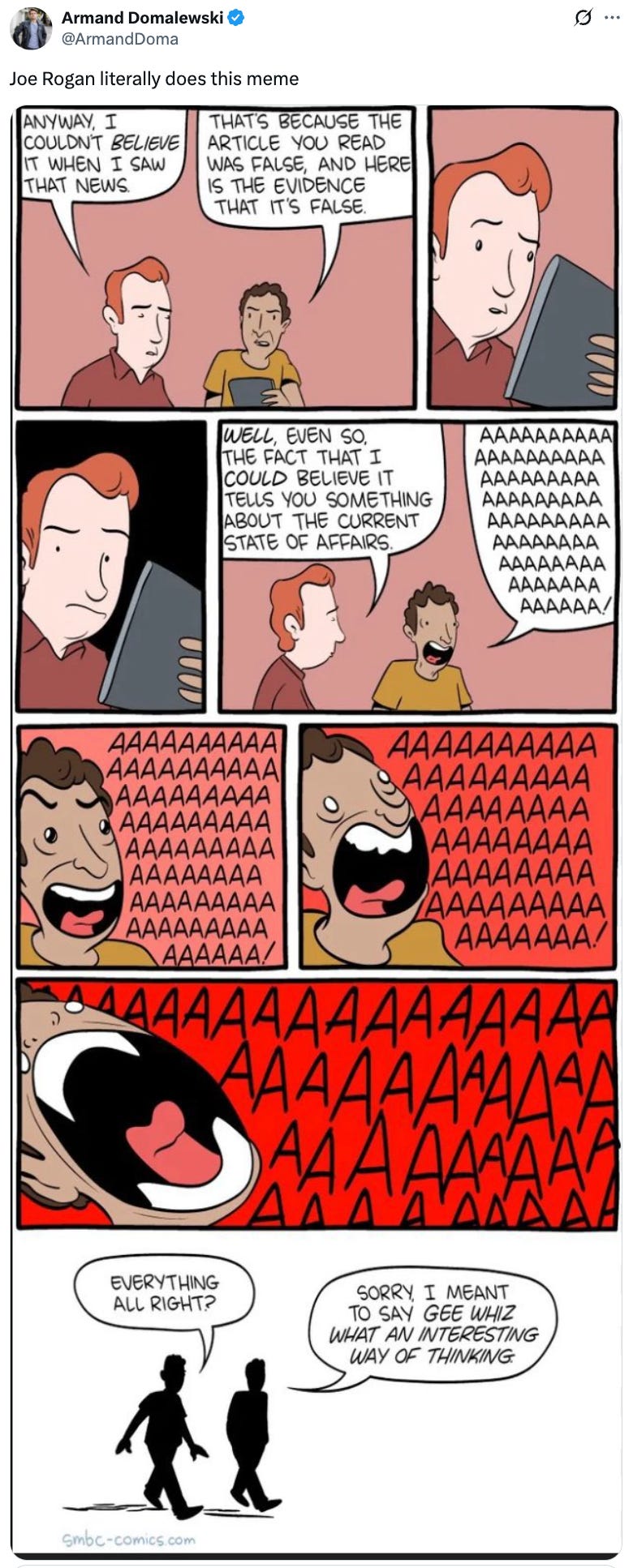 Post  See new posts Conversation Armand Domalewski @ArmandDoma Joe Rogan literally does this meme Post  See new posts Conversation Armand Domalewski @ArmandDoma Joe Rogan literally does this meme