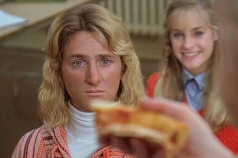 Sean Penn and Jennifer Leigh with pizza in Fast Times at Ridgemont High (1982) | Film Flavor: A Newsletter Surveying Food in Film