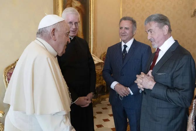 Sylvester Stallone and pope Sylvester Stallone and pope