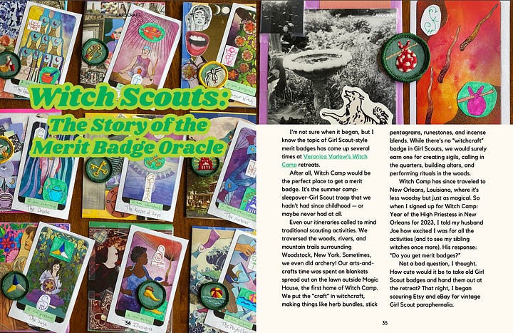 Preview of pages in Cardcraft: An Oracle Timeline and 3 examples of oracles I've created; Witch Scouts: The Story of the Merit Badge Oracle' and the beginning of The Ultimate Guide to Creating Your Own Oracle