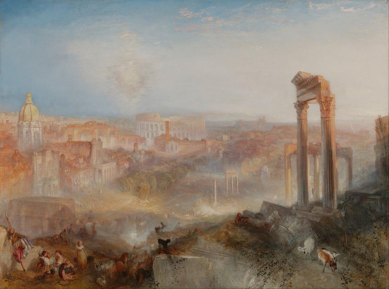 Turner's Rome at sunset, a pale gold haze over the Forum, cover image for 12 views of the Eternal City Turner's Rome at sunset, a pale gold haze over the Forum, cover image for 12 views of the Eternal City