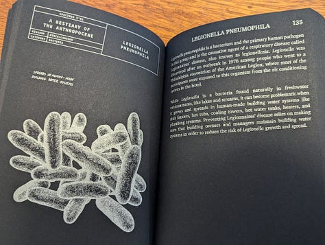 A collection of images showing the pages of the book, A Bestiary of the Anthropocene