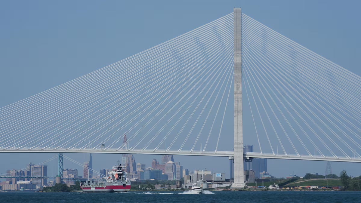Le pont Gordie-Howe s'ouvrira à la circulation des véhicules le 27 juillet 2026. (Photo d'archives)Photo : Associated Press / Paul Sancya Le pont Gordie-Howe s'ouvrira à la circulation des véhicules le 27 juillet 2026. (Photo d'archives)Photo : Associated Press / Paul Sancya