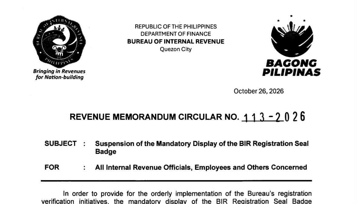BIR suspends mandatory registration seal display for online-based work