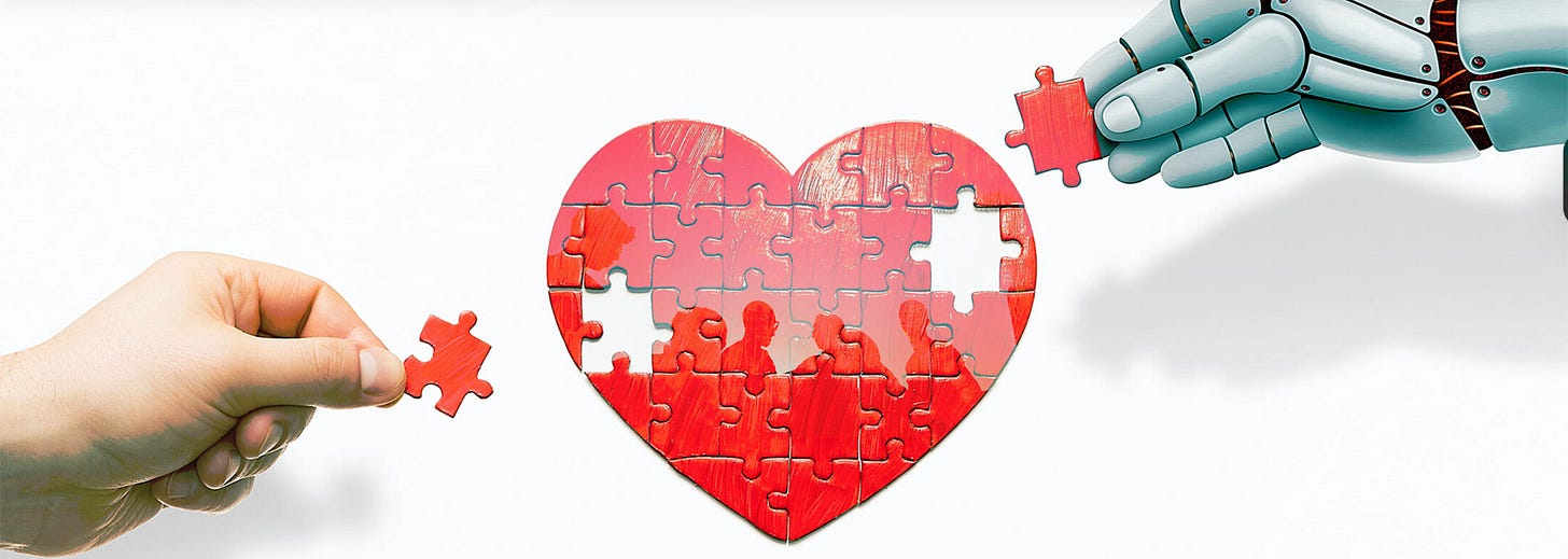 human and robot completing a heart puzzle—AI for social good.