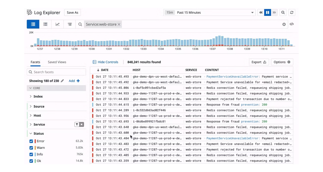 screenshot of the log explorer on datadog screenshot of the log explorer on datadog