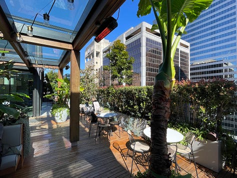 Little National Hotel, Sydney, Australia, photos of small room and rooftop work and terrace areas