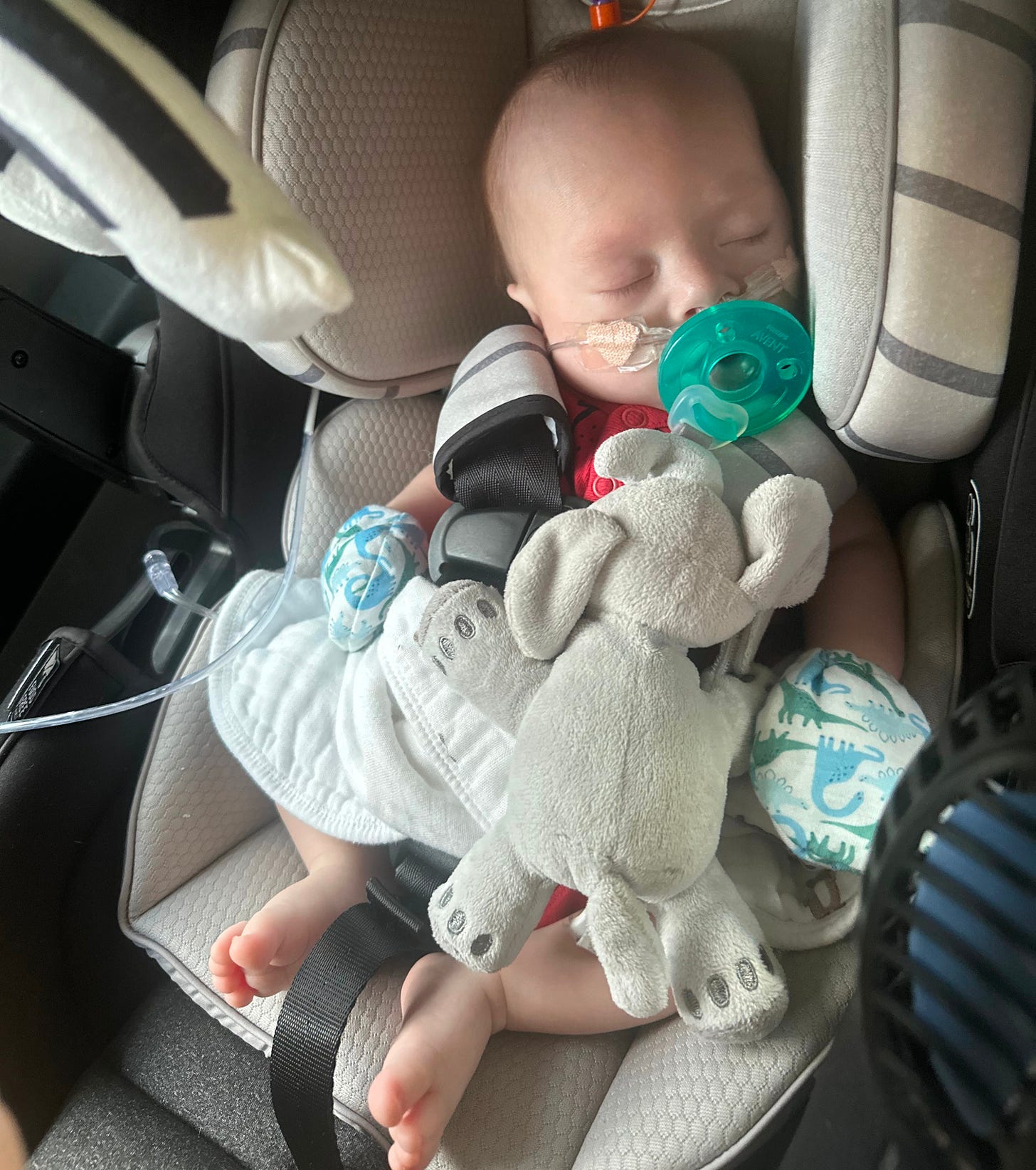Luke on his first car ride after leaving the hospital Luke on his first car ride after leaving the hospital