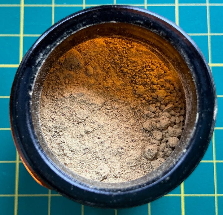 Four jars showing powdered barks