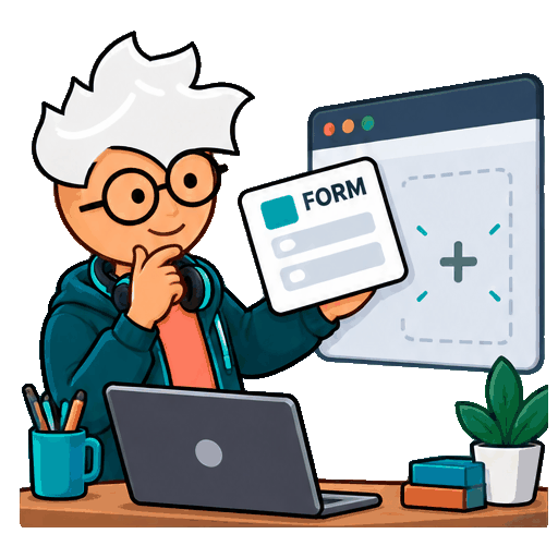 AI Buzz programmer mascot changes a form into an interactive interface.
