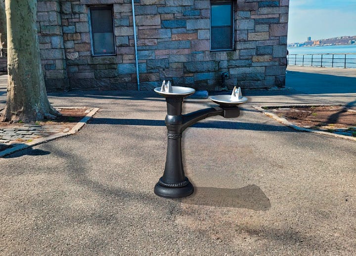 Renderings of new water fountains in Riverside Park.