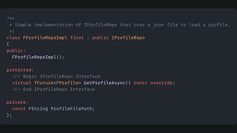 Service and Repo interfaces and implementations. Profile Model and example json