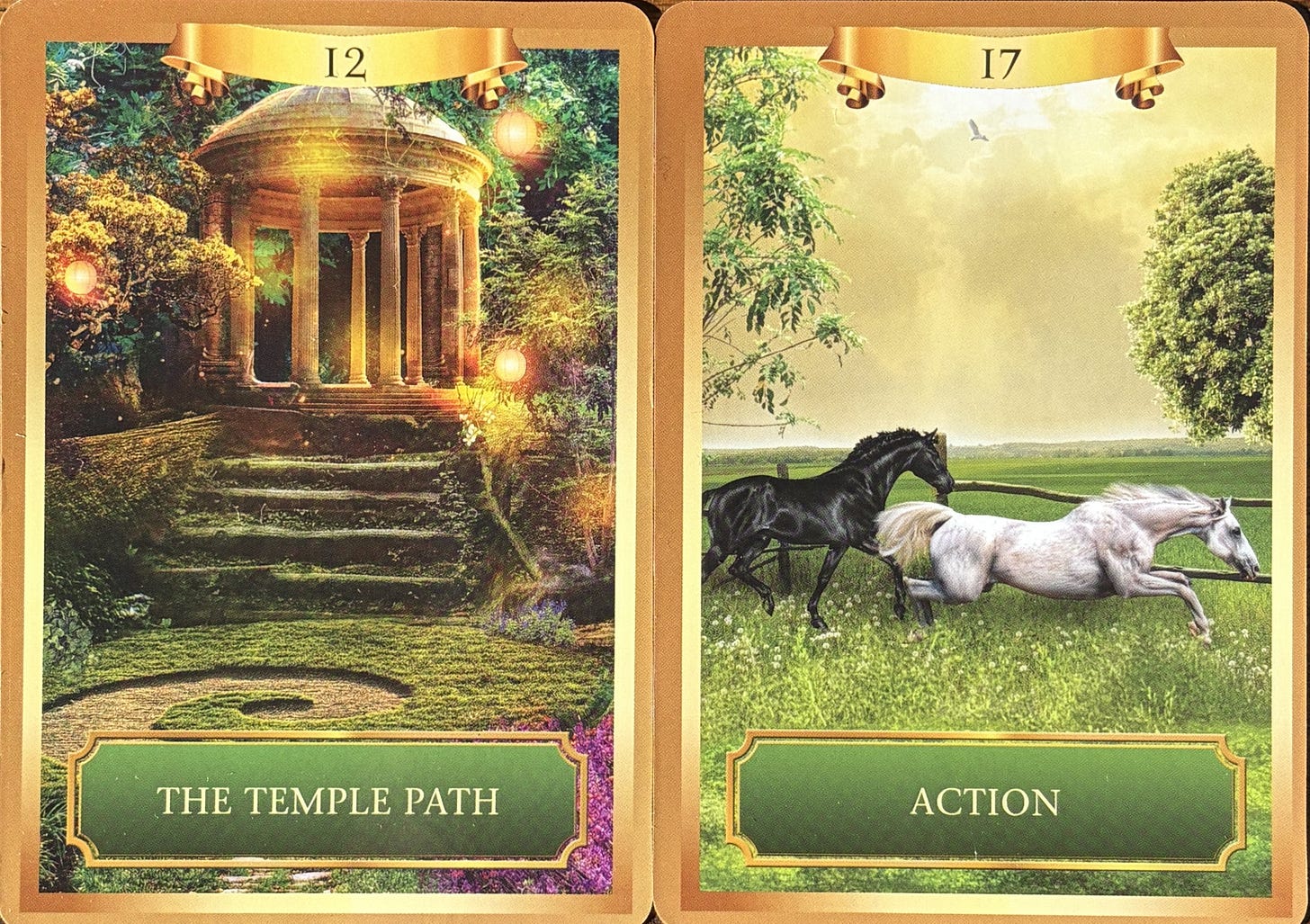 Energy Oracle deck cards number 12 the temple path and number 17 action Energy Oracle deck cards number 12 the temple path and number 17 action