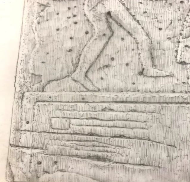Sueno’s Stone, detail of sword marks below inauguration scene (drawing by John Borland, with thanks to Ruth Loggie) Sueno’s Stone, detail of sword marks below inauguration scene (drawing by John Borland, with thanks to Ruth Loggie)