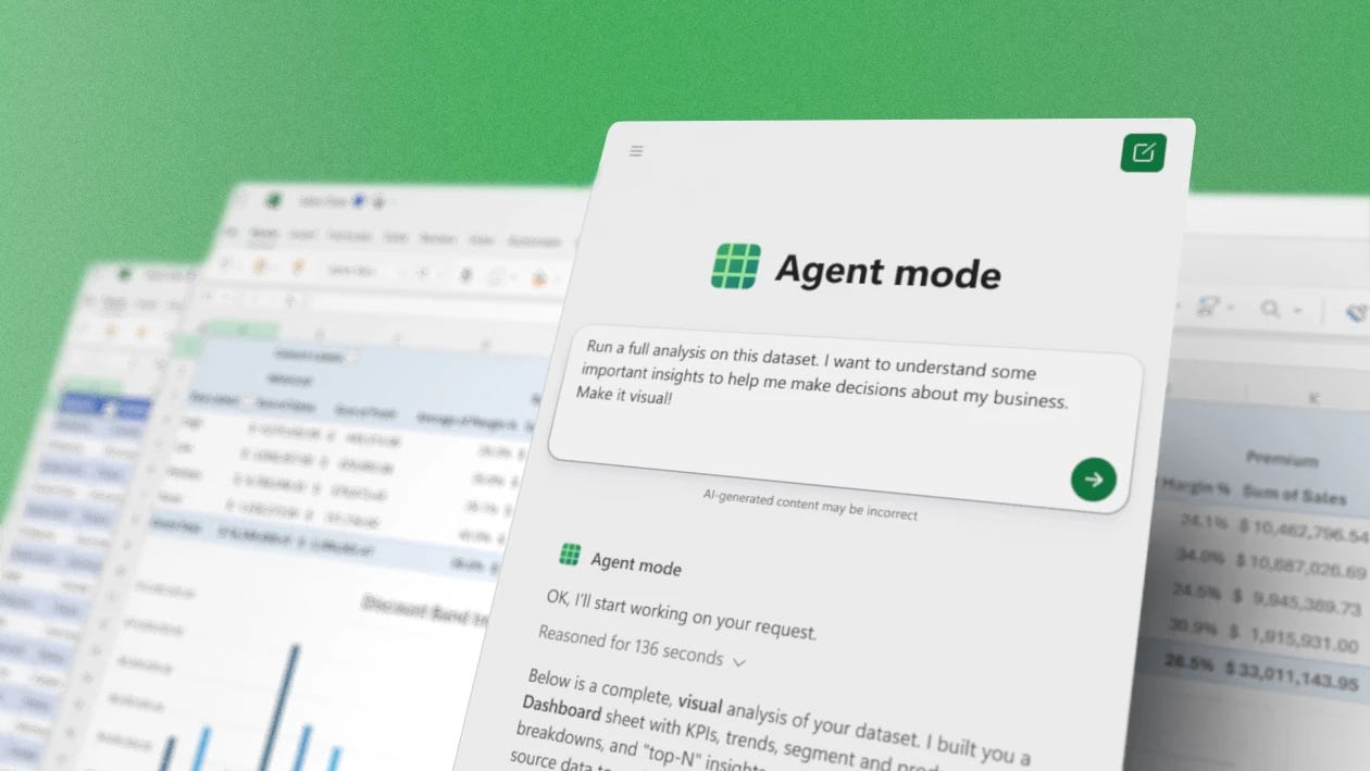A decorative image of Agent mode in Excel demonstrating a prompt to Run a full analysis on a dataset A decorative image of Agent mode in Excel demonstrating a prompt to Run a full analysis on a dataset