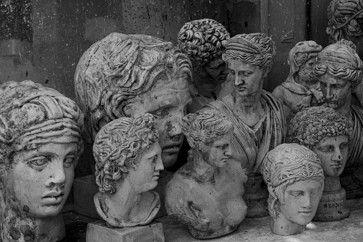 Collection of grey head busts of Greek gods Collection of grey head busts of Greek gods