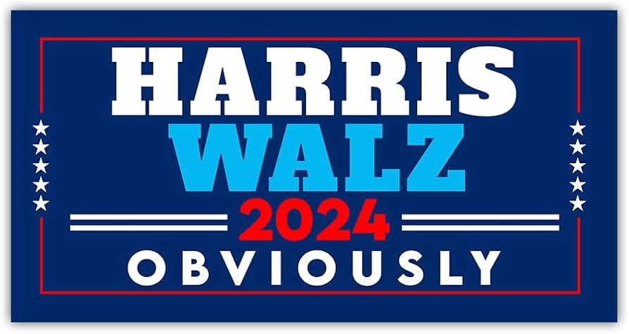 Amazon.com - BAVAHA [7.5"x3.75"] Harris Walz 2024 Sticker Obviously Kamala  Harris Walz Walzt 2024 Stickers President Kamala Harris Tim Walz Waltz 2024  Kamala Harris Sticker Political Decal for Car Truck Windows