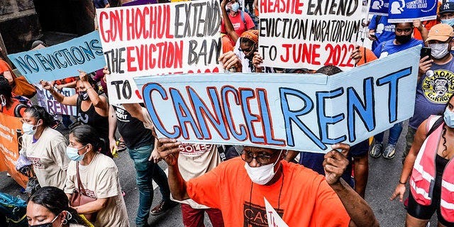 A rent strike protest march