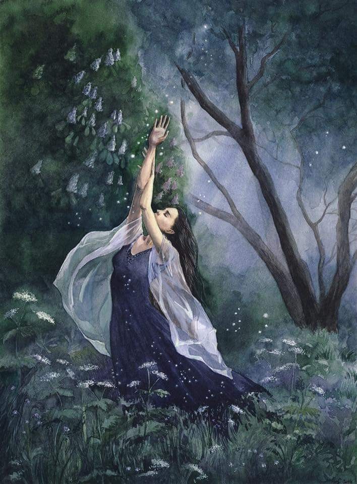 This may contain: a painting of a woman reaching up into the air