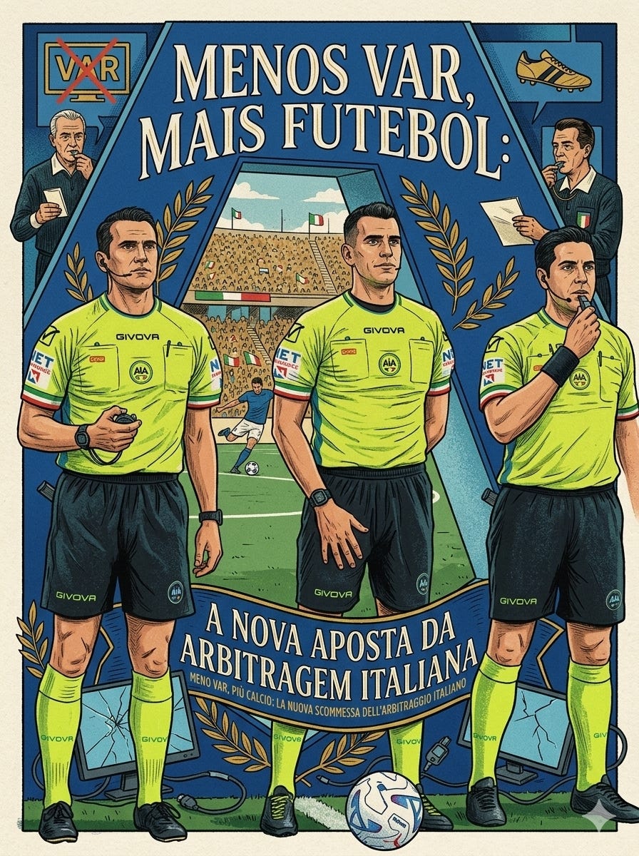 Menos VAR, mais futebol: a nova aposta da arbitragem italiana / Meno VAR, più calcio: la nuova scommessa dell’arbitraggio italiano Menos VAR, mais futebol: a nova aposta da arbitragem italiana / Meno VAR, più calcio: la nuova scommessa dell’arbitraggio italiano