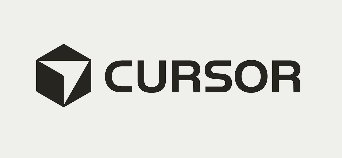The Cursor logo featuring a stylized cube icon with an internal arrow next to the company name in a black sans-serif font.