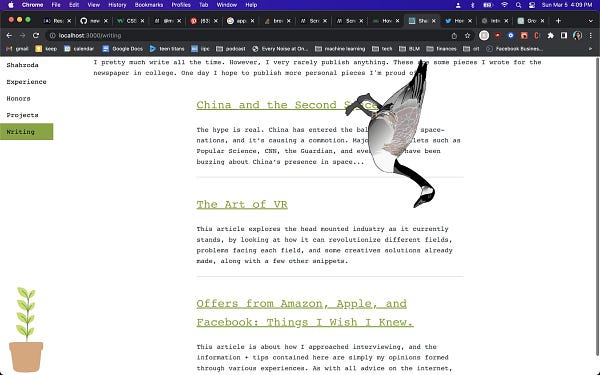 a flying (silly) little goose, across the page.