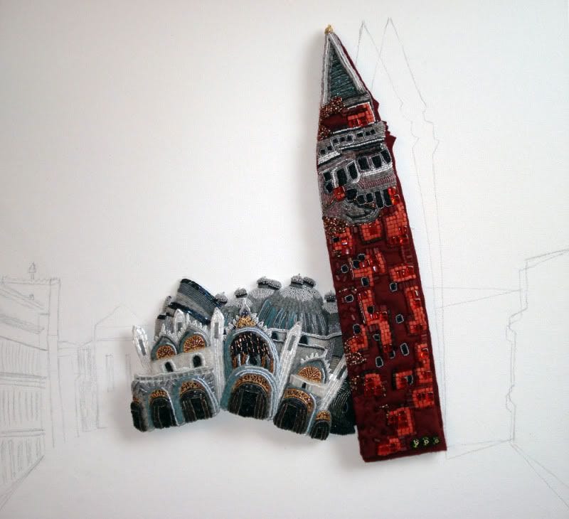 beaded beadwork Save Venice Italy St. Marks Square campanile erosion fiber art Basilica architecture bead embroidery blog relief painting beaded beadwork Save Venice Italy St. Marks Square campanile erosion fiber art Basilica architecture bead embroidery blog relief painting