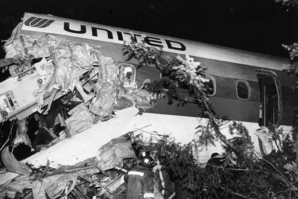 OTD in 1978 United Airlines Flight 173 runs out of fuel and crashes into a  Portland, Oregon neighborhood killing 10 of 189 on board. The cause of the  crash was the crew