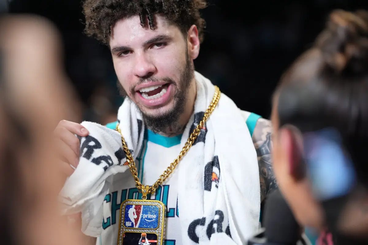 LaMelo Ball given award after game.