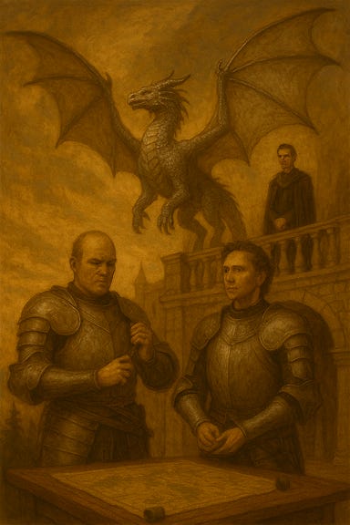A dark fantasy image of Argynvost, the Silver Dragon, rising over Argynvostholt before it was ruined. Argynvost is a majestic silver-scaled dragon with radiant wings unfurled, his body gleaming in the morning light. He soars above the fortress, which is a grand structure of pale stone towers, silver banners, and arched battlements nestled in the misty mountains. The sky is streaked with dawn light, casting golden and lavender hues across the scene. Villagers and knights below gaze upward in awe as the dragon ascends, his wings catching the light like polished metal. The atmosphere is reverent, mythic, and filled with hope.