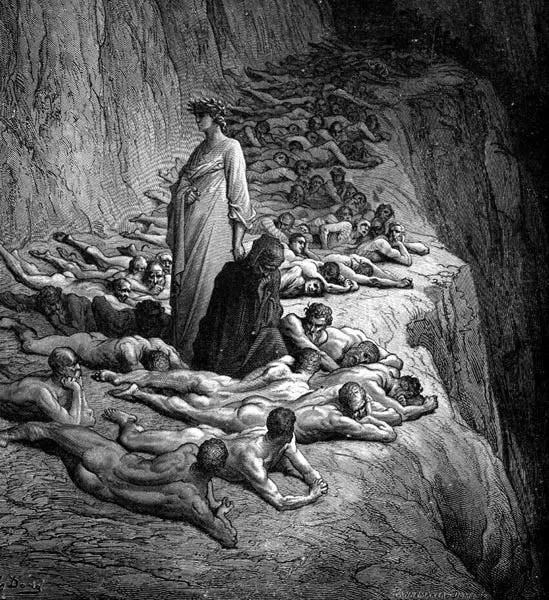 Purgatory, 1861, by Gustave Doré. Illustration for Canto 19 of Dante’s “Divine Comedy.” (Public Domain) Purgatory, 1861, by Gustave Doré. Illustration for Canto 19 of Dante’s “Divine Comedy.” (Public Domain)