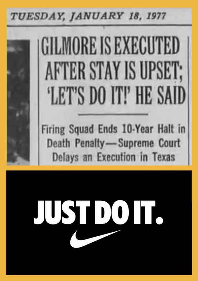 Nike 'Just do it' tagline next to the news story that inspired it