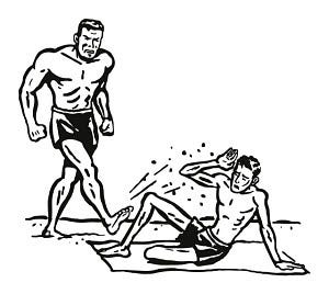 Muscular Man Kicking Sand onto Skinny Man at Beach | #T36609 ...