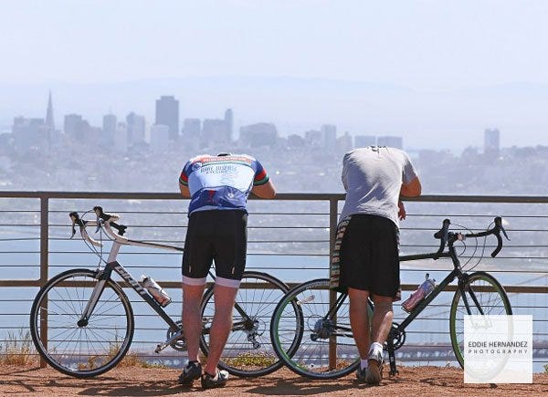 Marin County, Sausalito Marin Headlands View, San Francisco Bay, Mountain Bikers