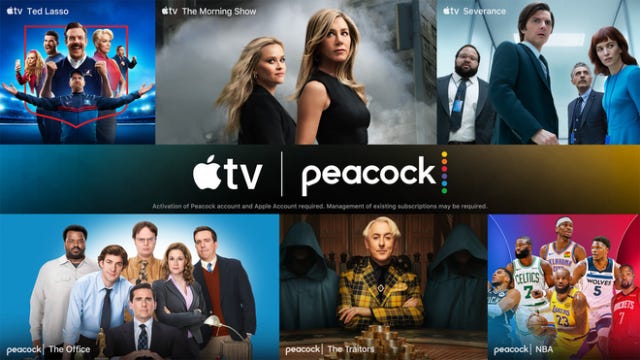 The Apple TV and Peacock Bundle launches October 20, offering an array of award-winning originals, live and marquee events, beloved franchises, and more.