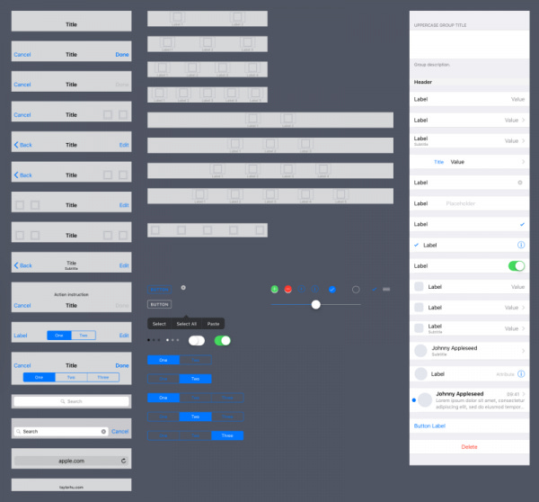 上面是我製作的 Sketch UI 套件，可參考《如何使用iOS 10 UI Kit》一文。