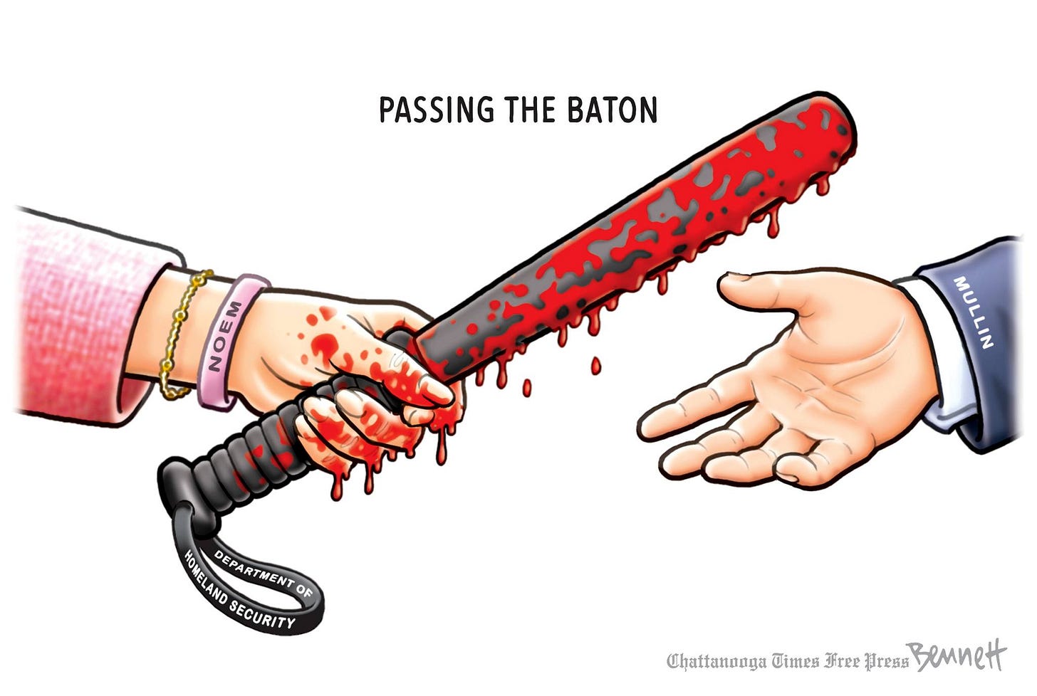 May be an image of text that says 'PASSING THE BATON OC MAMAN MULLIN HOMELAND FODEAND DEPARTMENT REEANZONO OF SECURITY Chattanonga Times Free Tress BeMueH'