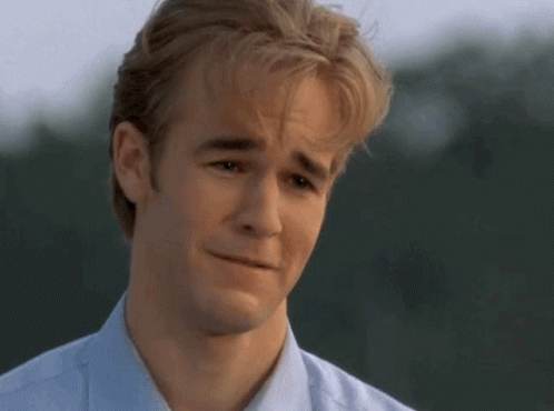 A gif from Dawson's Creek of Dawson, a blond white man, engaging in some intense, ugly-face weeping