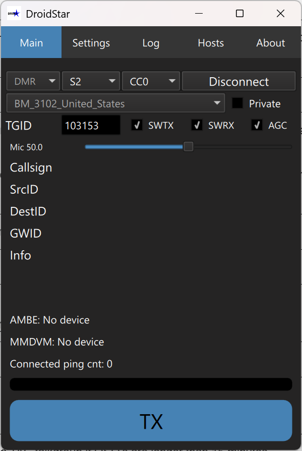 Connecting to host and talkgroup