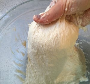  After autolyze. Note the gluten development. 