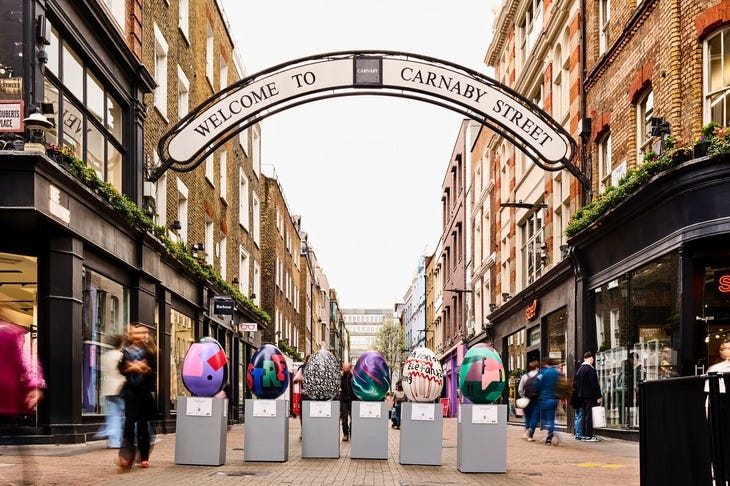 Giant Easter eggs in Carnaby Street Giant Easter eggs in Carnaby Street