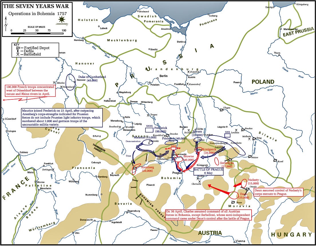 Map of the Seven Years War: Bohemia 1757