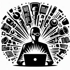I would like a stylized, black and white image of a person who is manifestly making information public. . Image 3 of 4