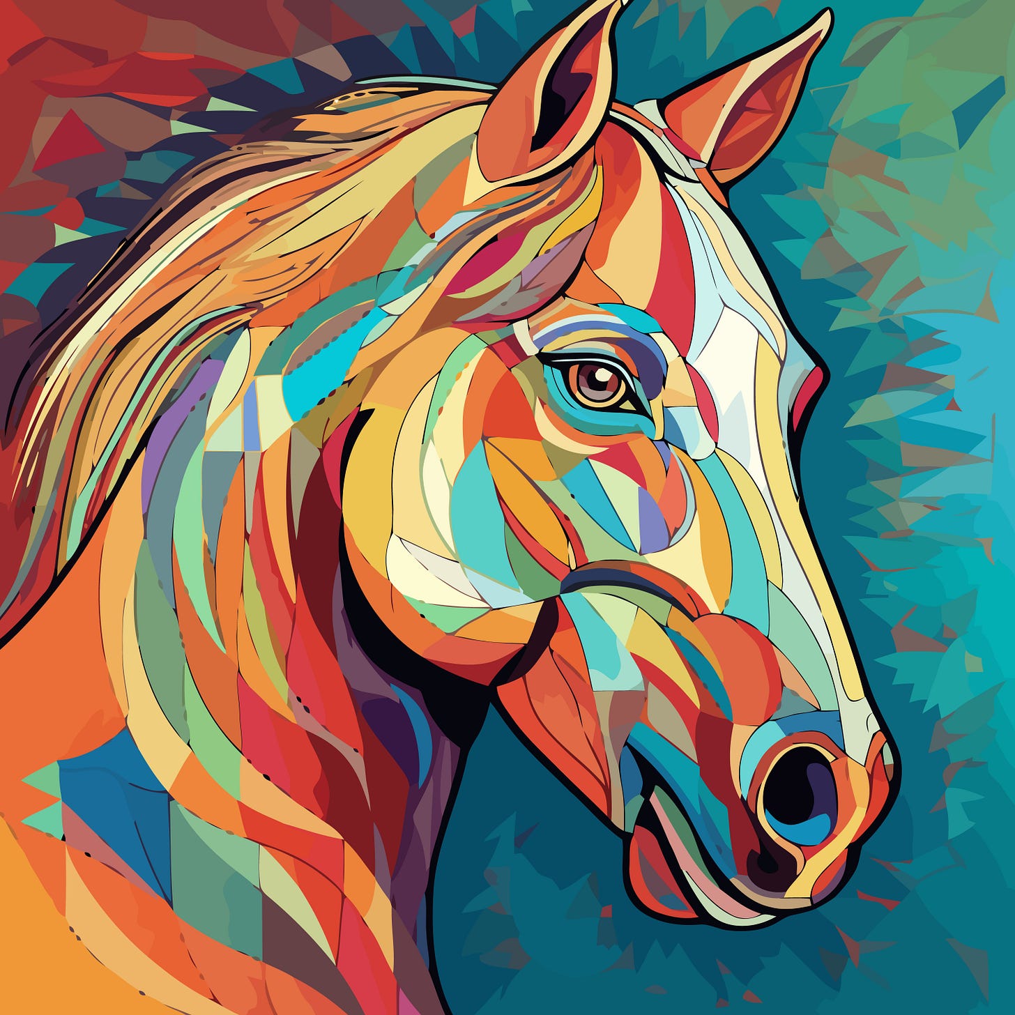 Multi colored art work of horse head