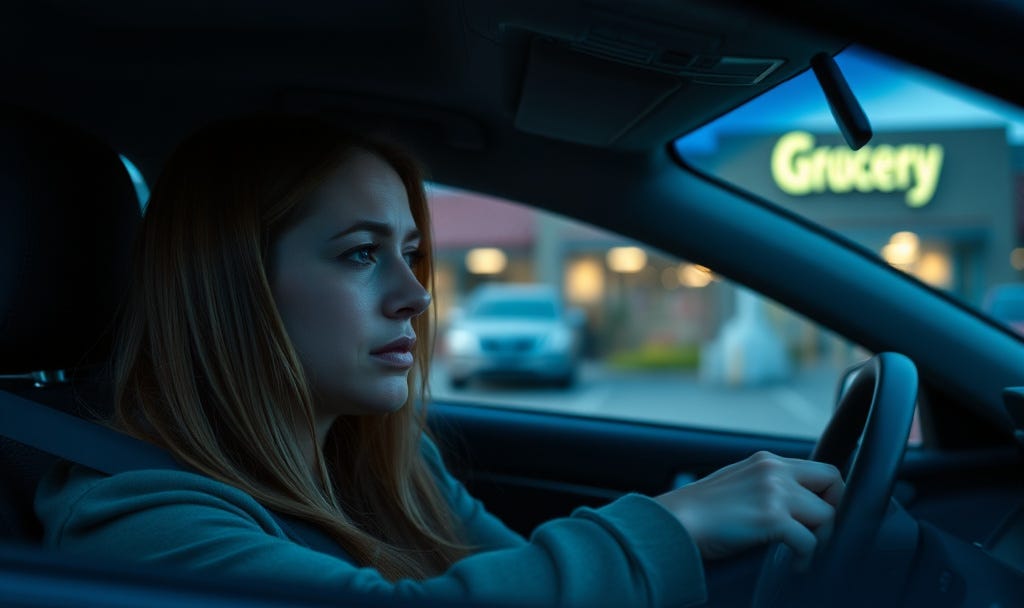 Woman crying in the parking lot Woman crying in the parking lot